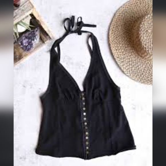 WE THE FREE Solid Mylo Tank Black Spaghetti Strap Crop Tanktop Small - Picture 6 of 6